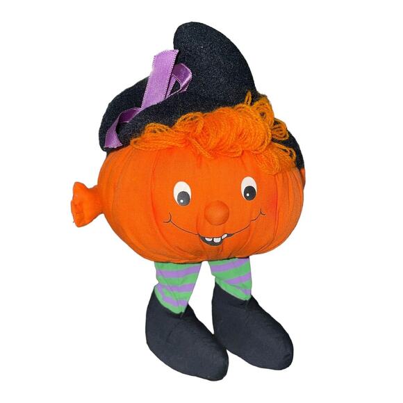 Vintage Hallmark Pumpkin Bean Bag Halloween Jack O Lantern Decor Shelf Sitter - Picture 11 of 13